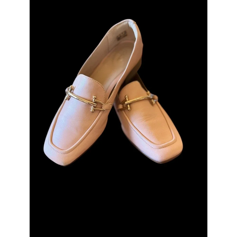 Clarks Womens Pure Block Leather Loafers 9 Blush Gold Hardware Comfort Classic‎
